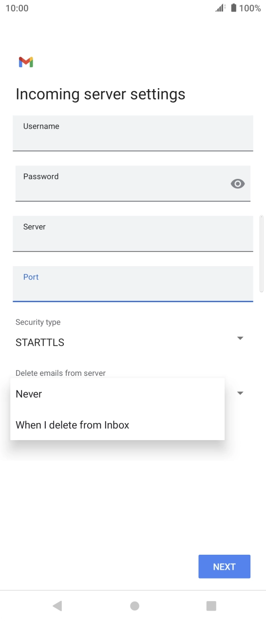 Press Never to keep emails on the server when you delete them on your phone. Press Never to keep emails on the server when you delete them on your phone.
