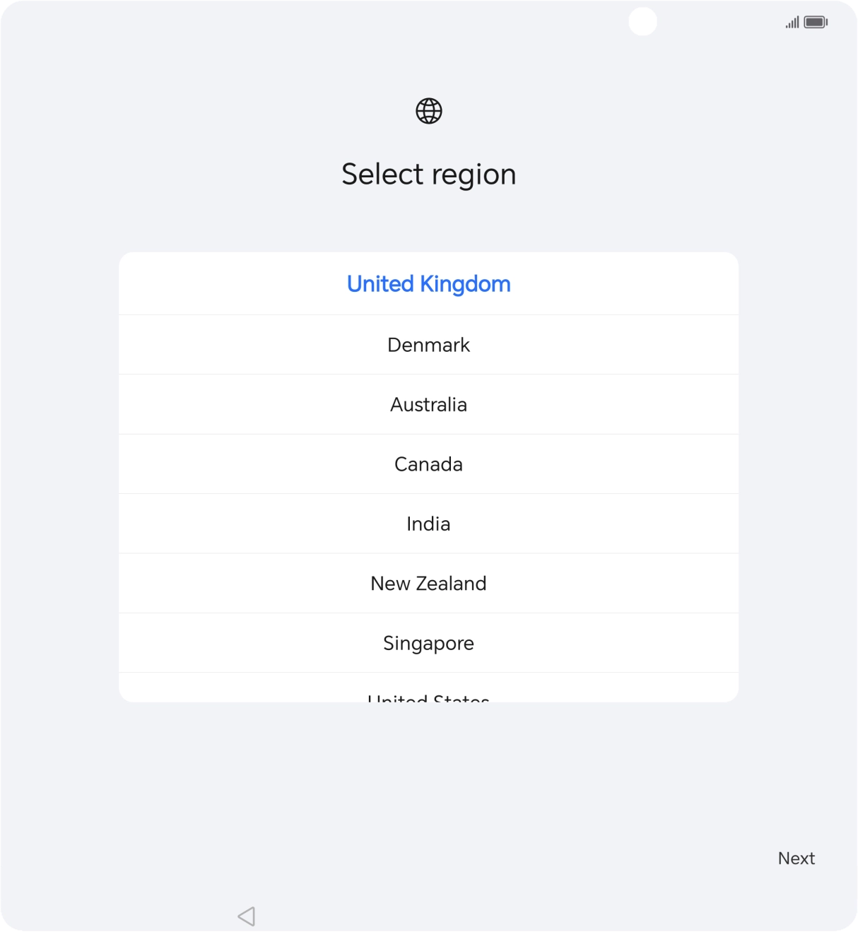 Press the required country or area.