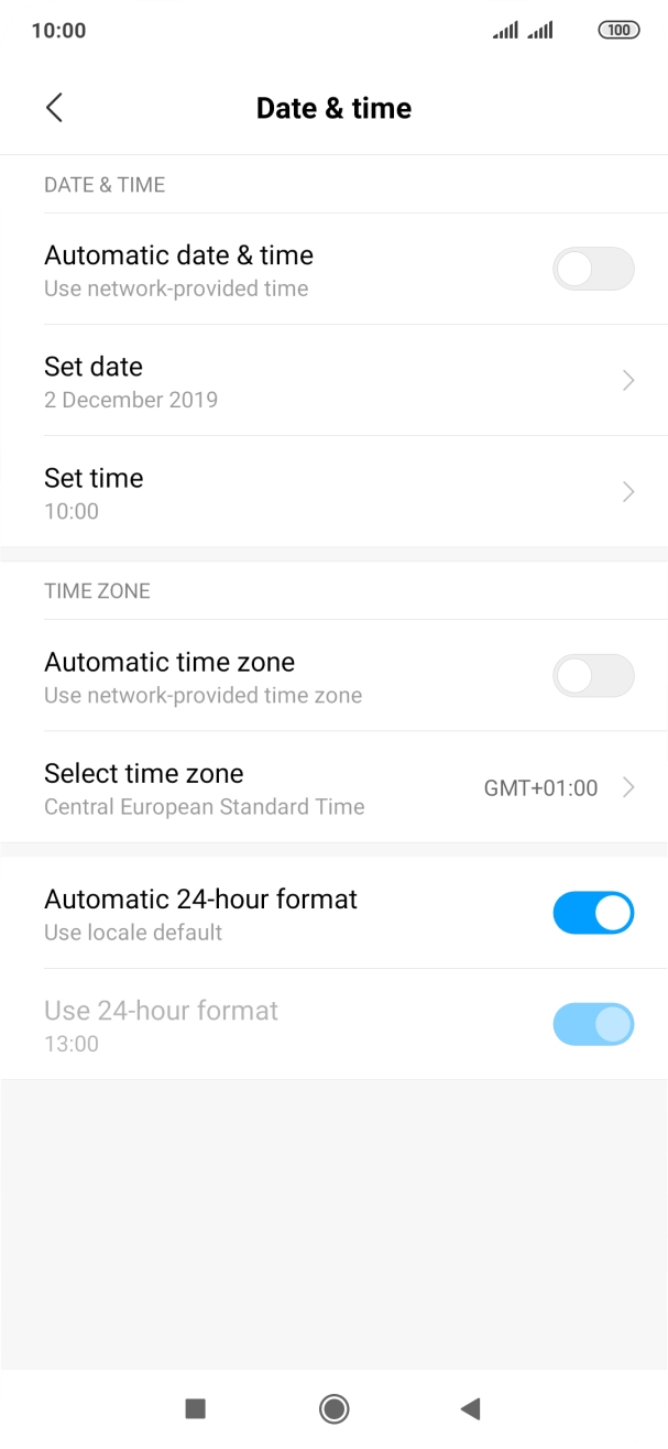 Press the indicator next to 'Automatic date & time' to turn on the function.