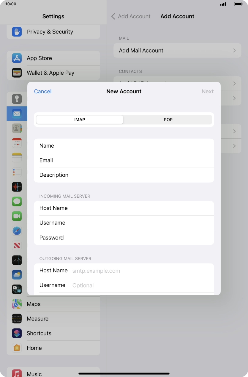 Press Host Name and key in the name of your email provider's outgoing server. Press Host Name and key in the name of your email provider's outgoing server.