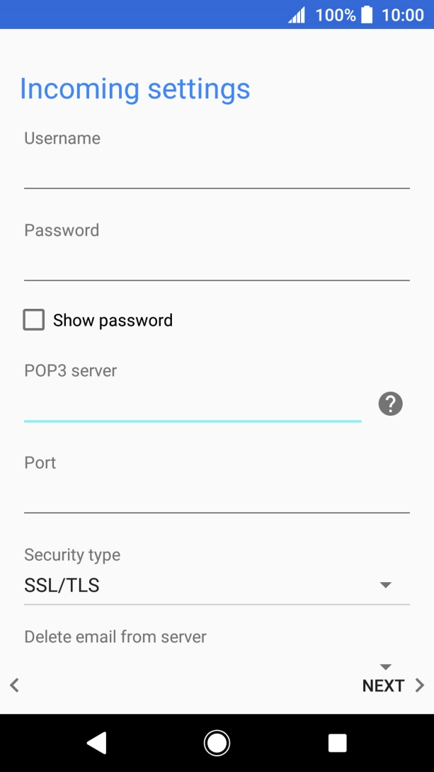 Press the field below 'Port' and key in 110.