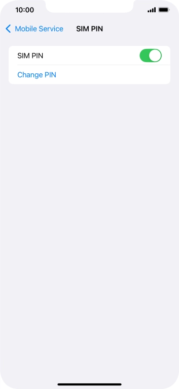 Press the indicator next to 'SIM PIN' to turn the function on or off.