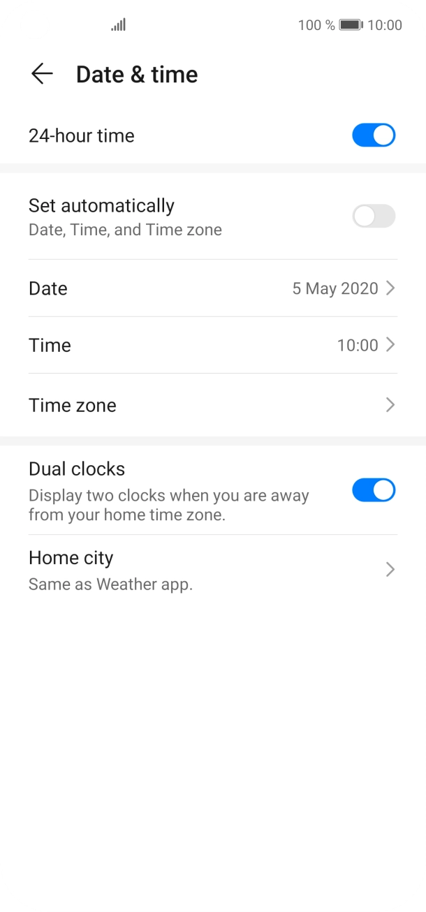 Press the indicator next to 'Set automatically' to turn on the function.