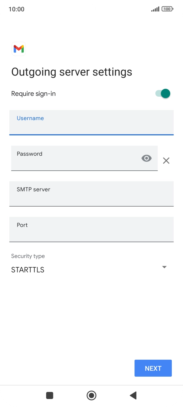 Press the field below 'Password' and key in the password of your email provider's outgoing server.
