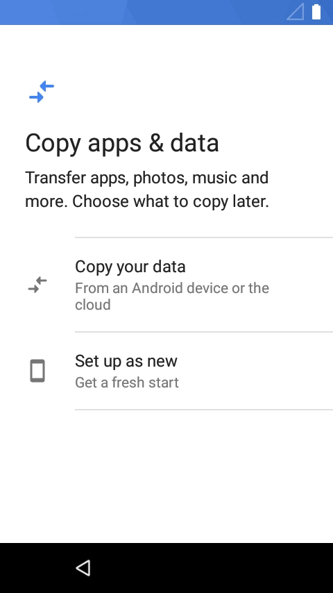 You can transfer the contents of another phone to your phone when it's activated for the first time and after a factory reset. When this screen is displayed, your phone is ready to transfer contents from another phone.