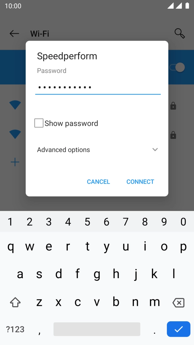 Key in the password for the WiFi network and press CONNECT.