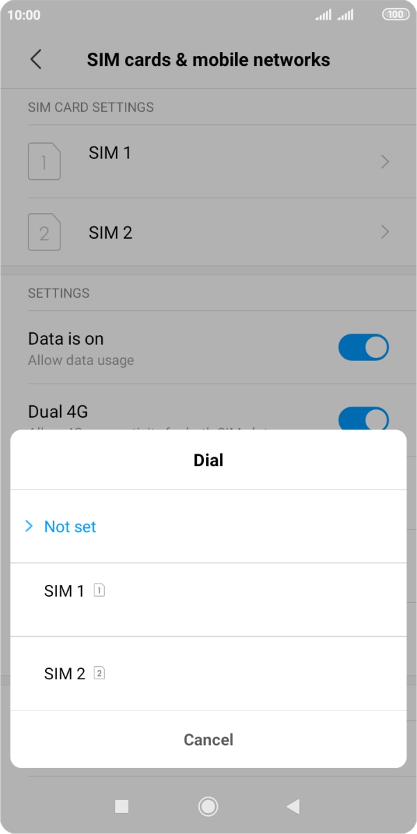 Press the required setting.
