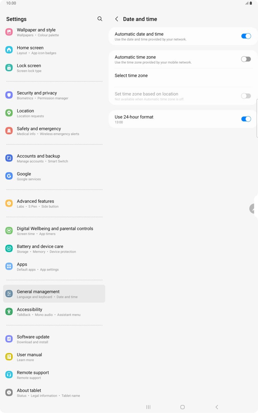 Press the indicator next to 'Automatic time zone' to turn on the function.