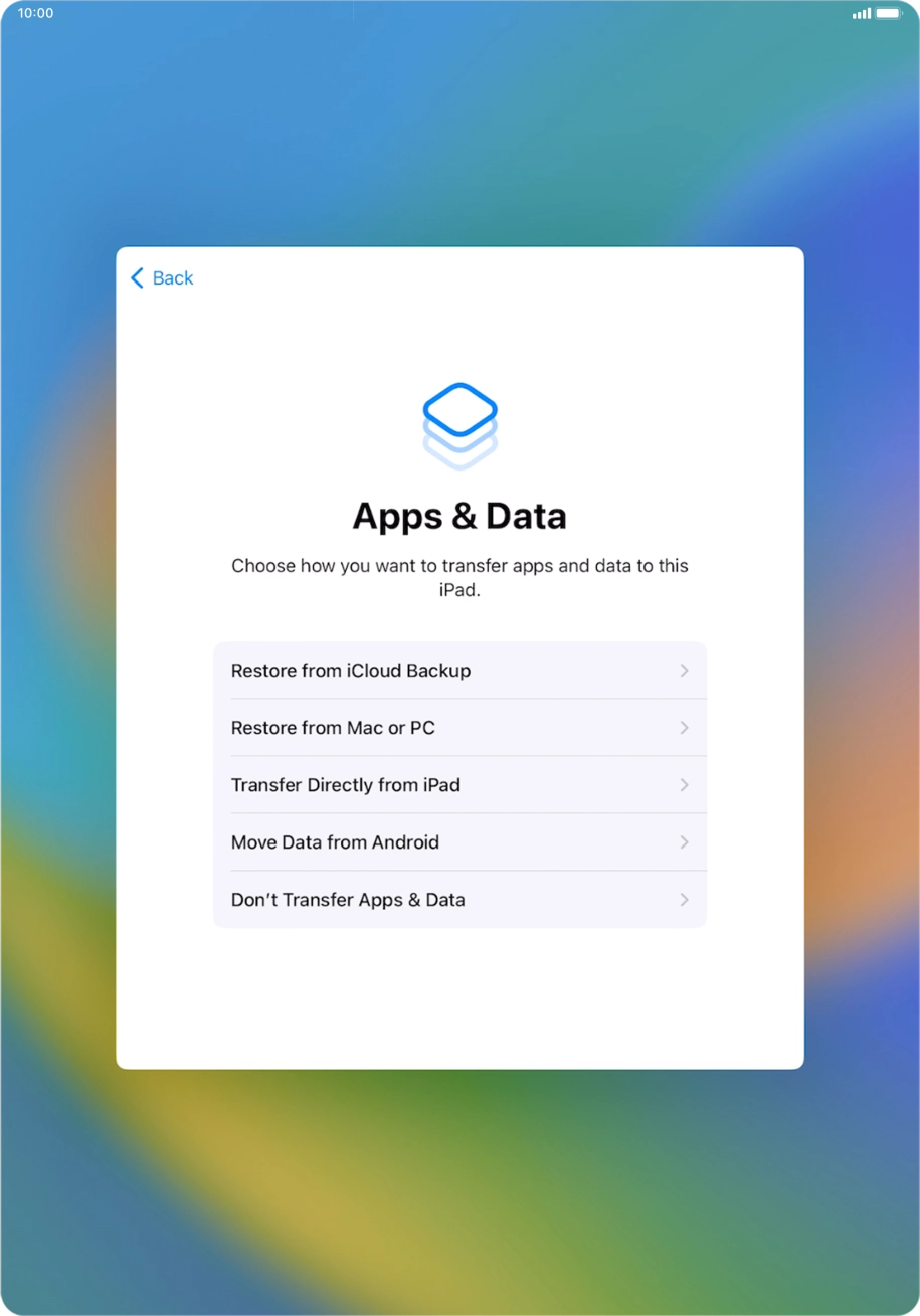 You can transfer the contents of an Android device to your tablet when it's activated for the first time and after a factory reset. When this screen is displayed, your tablet is ready to transfer contents from an Android device.