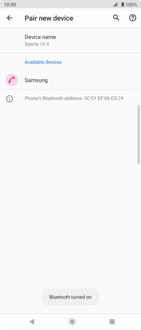 Press the required Bluetooth device and follow the instructions on the screen to pair the device with your phone.