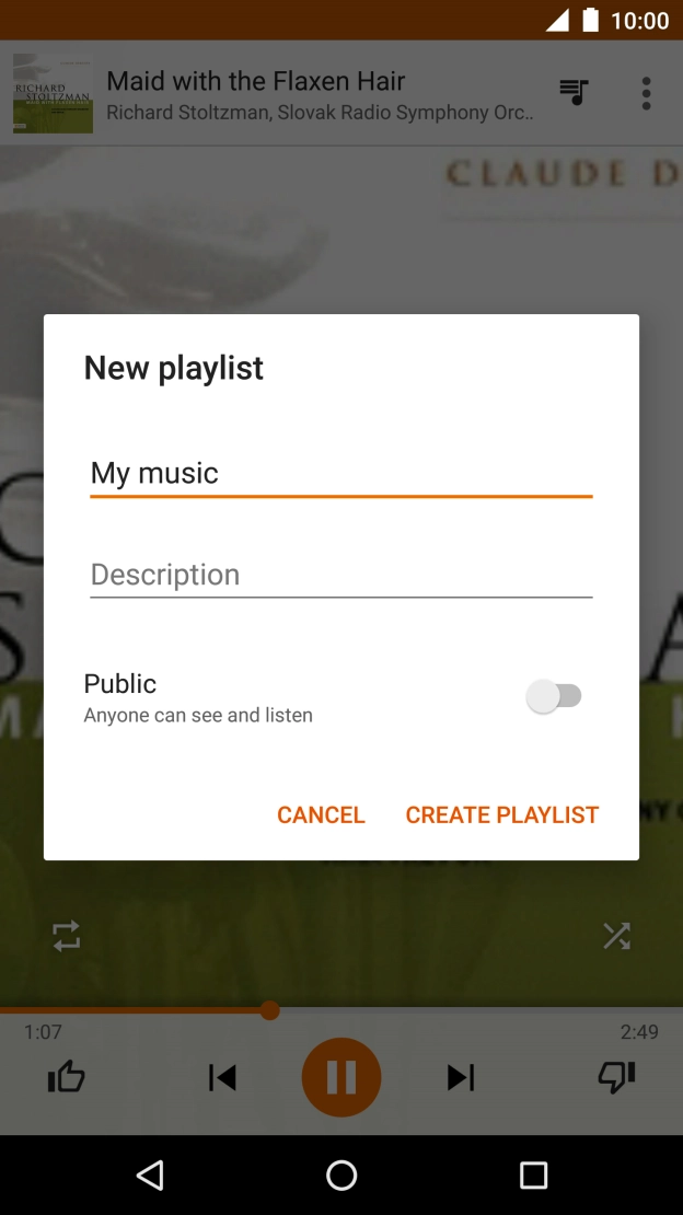 Key in a name for the playlist and press CREATE PLAYLIST.