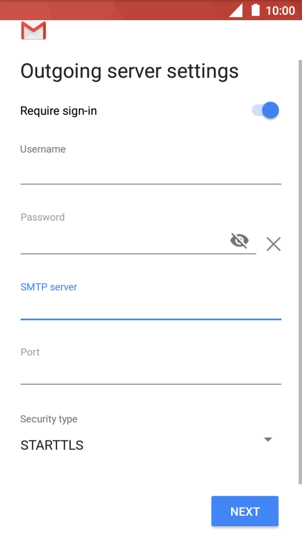 Press the field below 'Port' and key in 25. Press the field below 'Port' and key in 25.