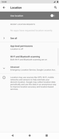 Press the indicator next to 'Use location' to turn the function on or off.