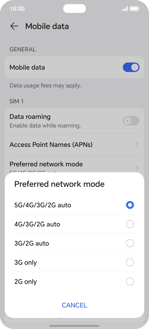 Press the required network mode.