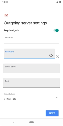Press the field below 'SMTP server' and key in the name of your email provider's outgoing server.