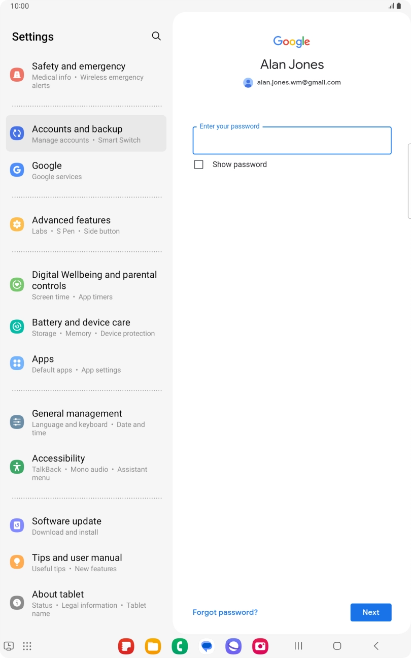 Press the field below 'Enter your password' and key in the password for your Google account.