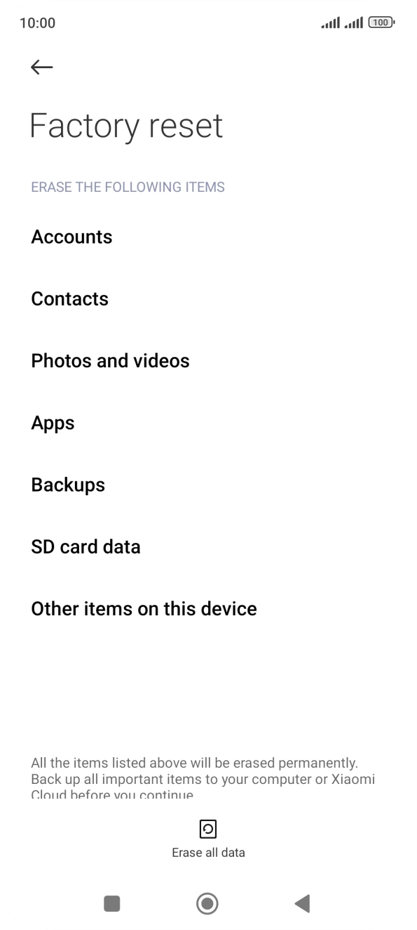Press Erase all data.