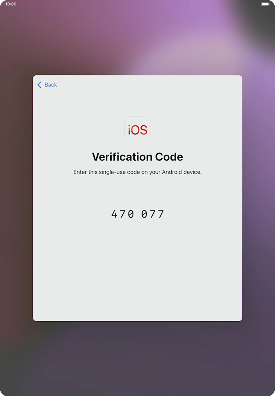 Follow the instructions on the screen and in the 'Move to iOS' app to transfer the content from the Android device to your tablet and set up your tablet and prepare it for use.