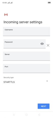 Press the field below 'Username' and key in the username for your email account.