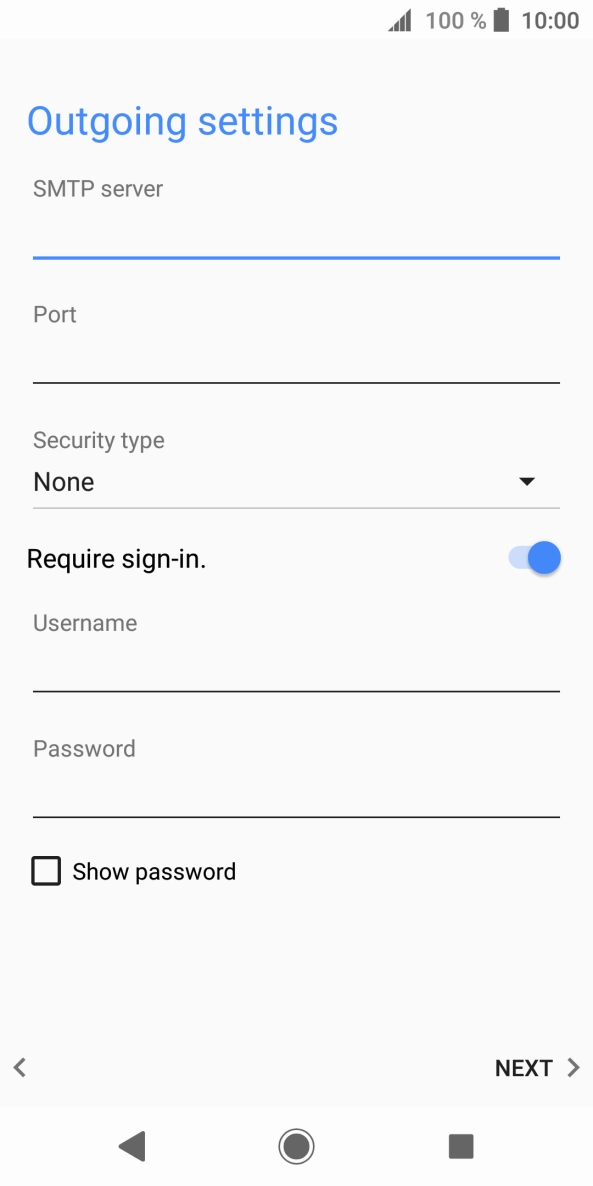 Press the field below 'SMTP server' and key in the name of your email provider's outgoing server.