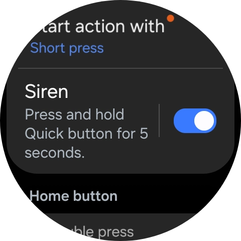Press the indicator next to 'Siren' to turn the function on or off.