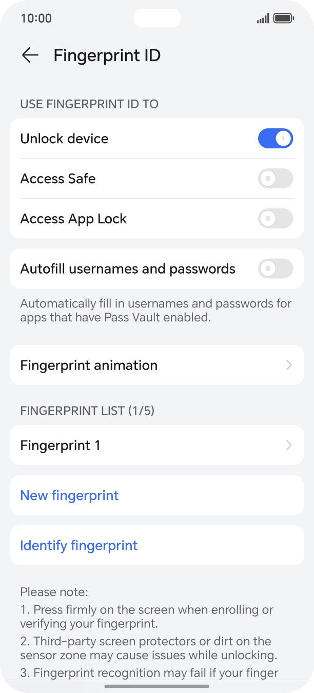Press the indicators next to the required settings to turn them on or off.