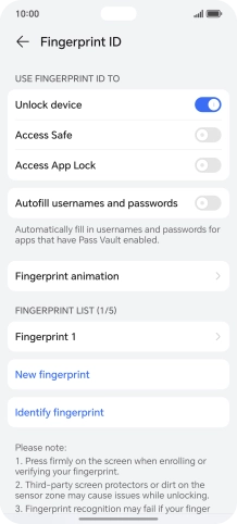 Press the indicators next to the required settings to turn them on or off.
