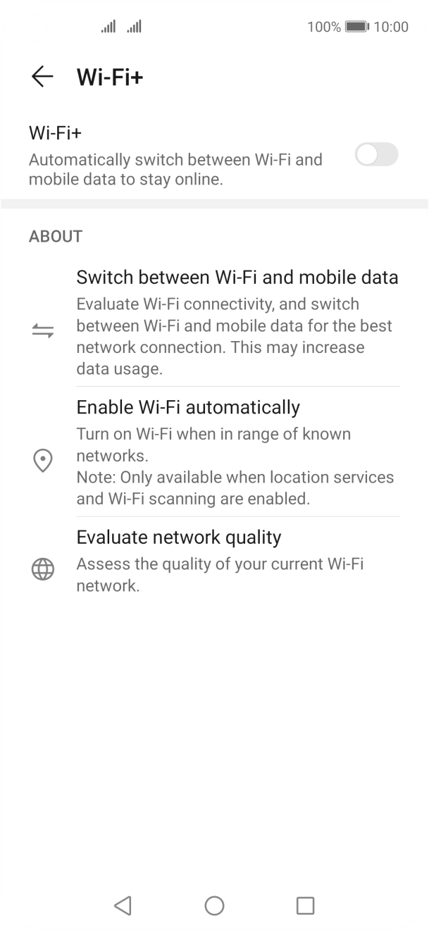 Press the indicator next to 'Wi-Fi+' to turn the function on or off. Press the indicator next to 'Wi-Fi+' to turn the function on or off.