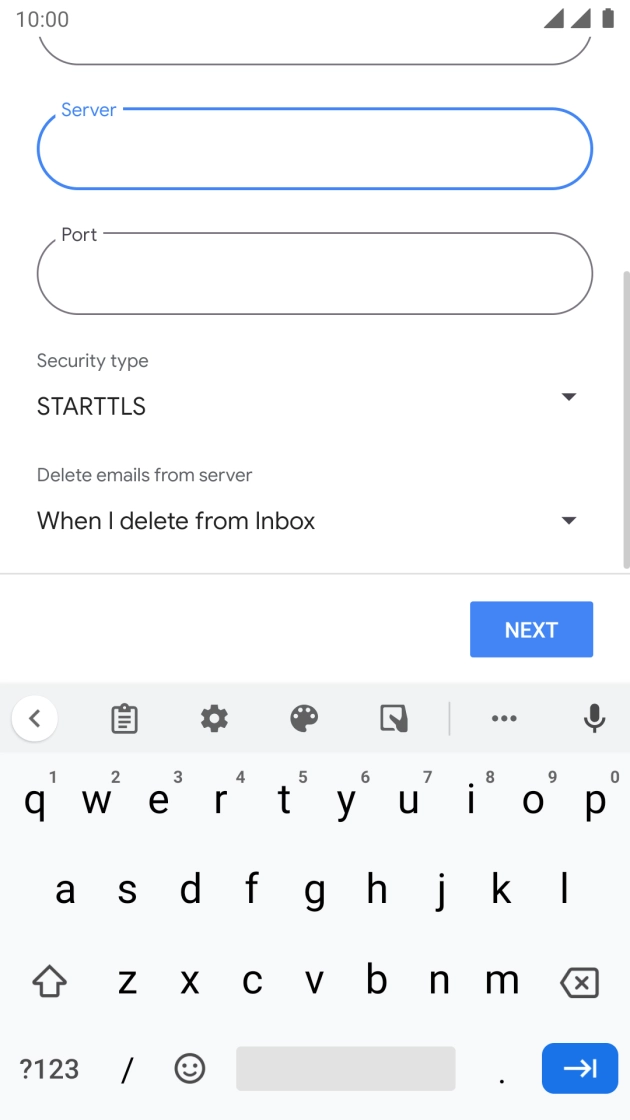 Press the field below 'Port' and key in 110.