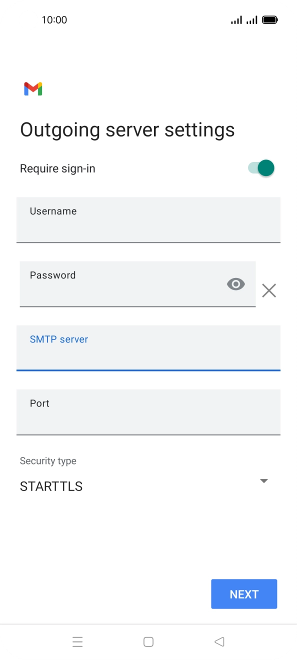 Press the field below 'Port' and key in 25. Press the field below 'Port' and key in 25.