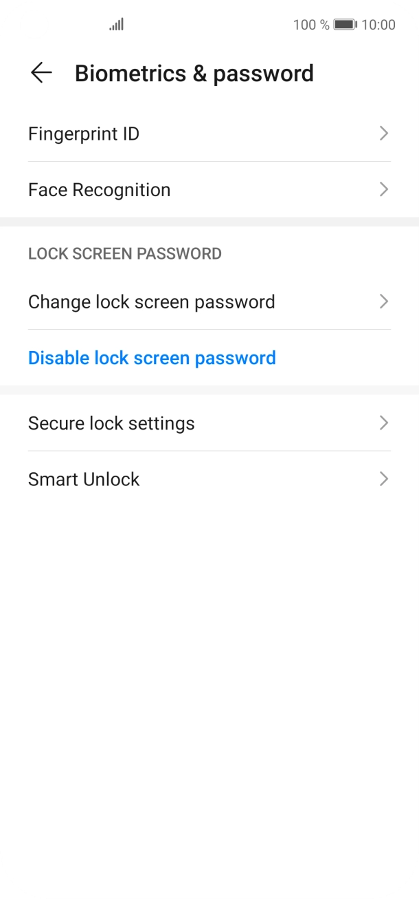 Press Disable lock screen password. Press Disable lock screen password.