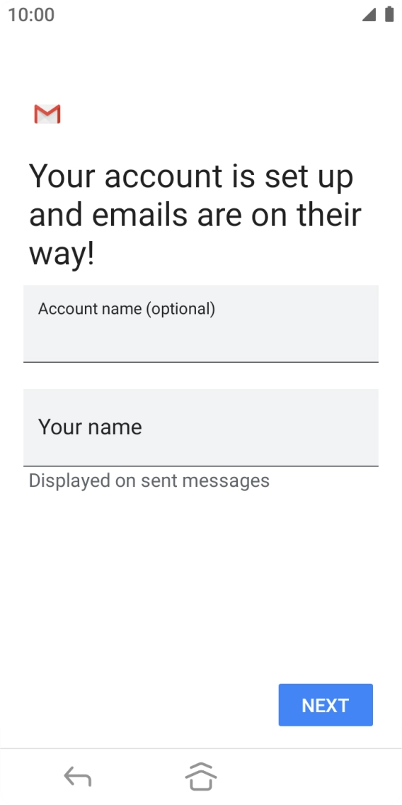 Press the field below 'Account name (optional)' and key in the required name. Press the field below 'Account name (optional)' and key in the required name.