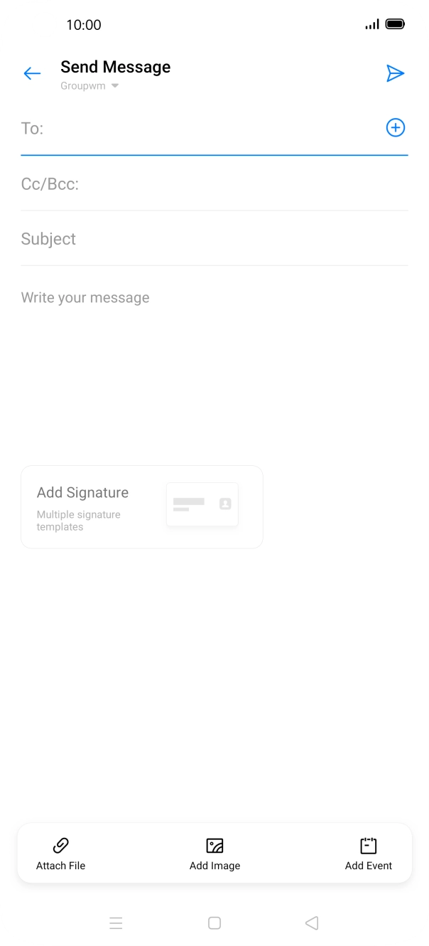 Press the field next to 'To:' and key in the first letters of the recipient's name. Press the field next to 'To:' and key in the first letters of the recipient's name.