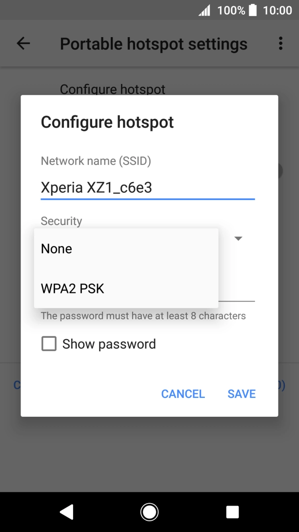 Press WPA2 PSK to password protect your WiFi hotspot.