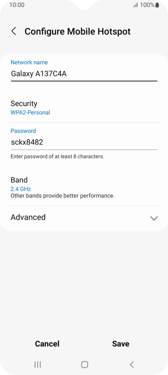 Press the field below 'Network name' and key in the required name.