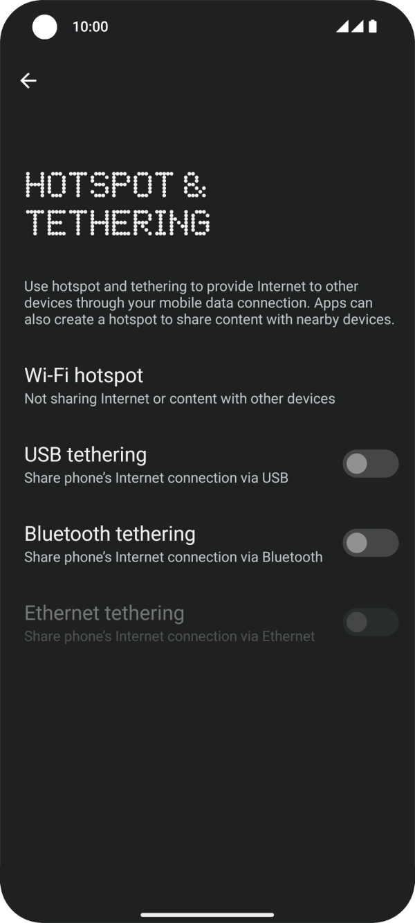 Press Wi-Fi hotspot. Press Wi-Fi hotspot.