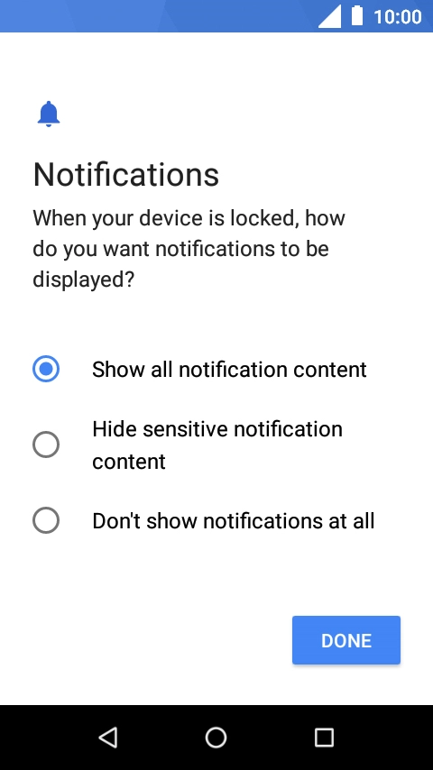 Press the required setting.