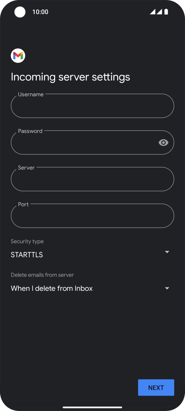 Press the field below 'Username' and key in the username for your email account. Press the field below 'Username' and key in the username for your email account.