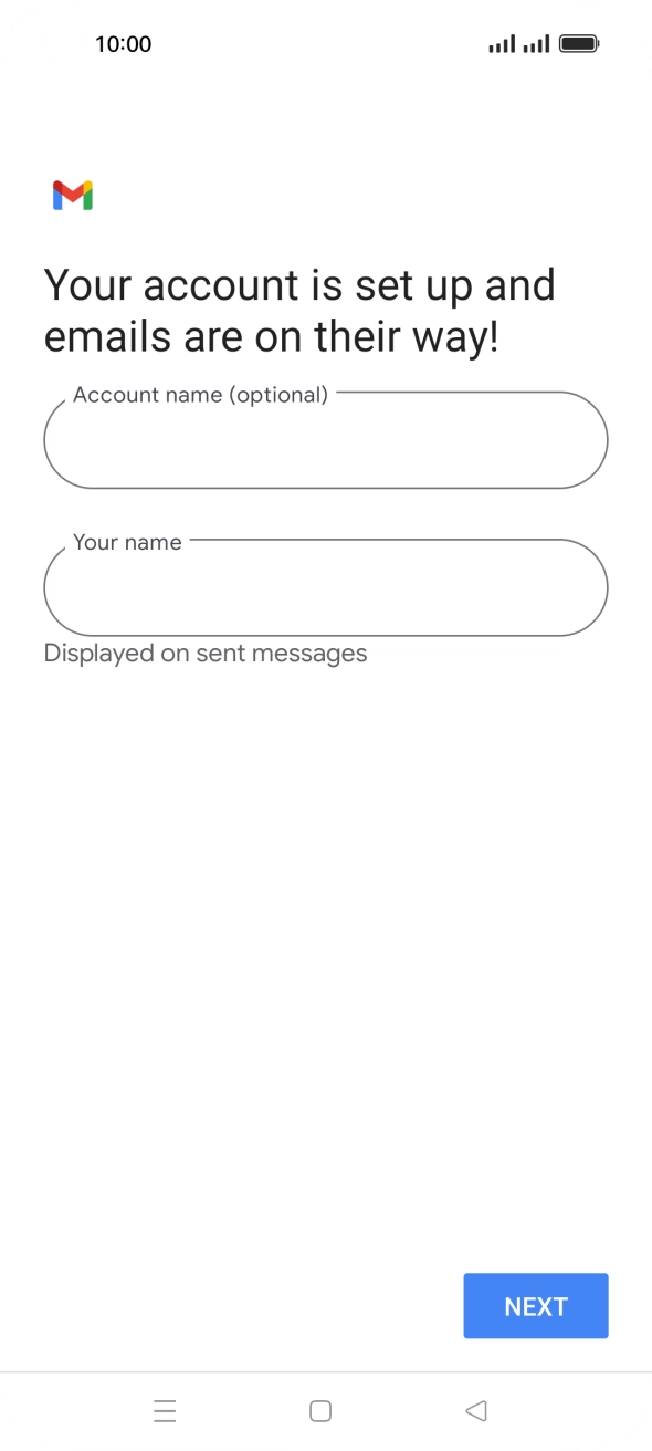 Press the field below 'Account name (optional)' and key in the required name. Press the field below 'Account name (optional)' and key in the required name.