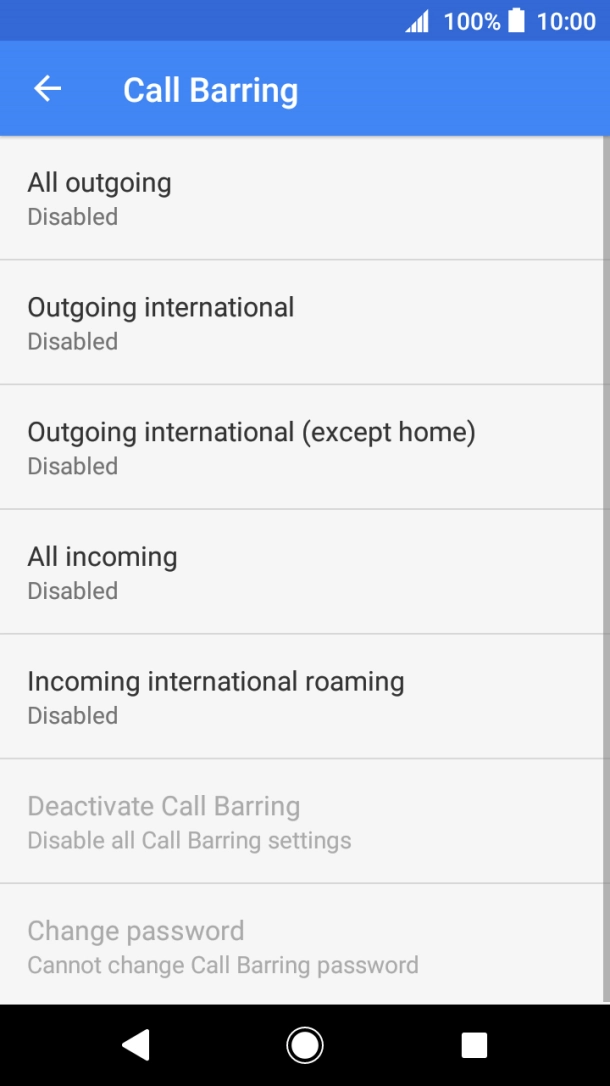 Press the required barring type.