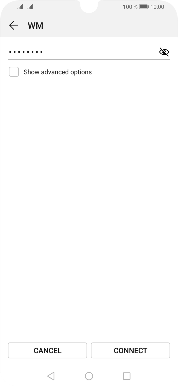 Key in the password for the WiFi network and press CONNECT. Key in the password for the WiFi network and press CONNECT.