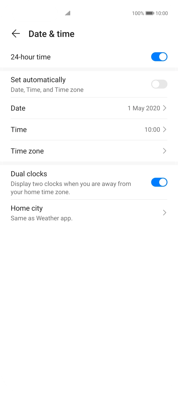 Press the indicator next to 'Set automatically' to turn on the function.