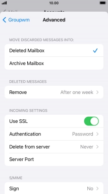 Press the indicator next to 'Use SSL' to turn off the function.
