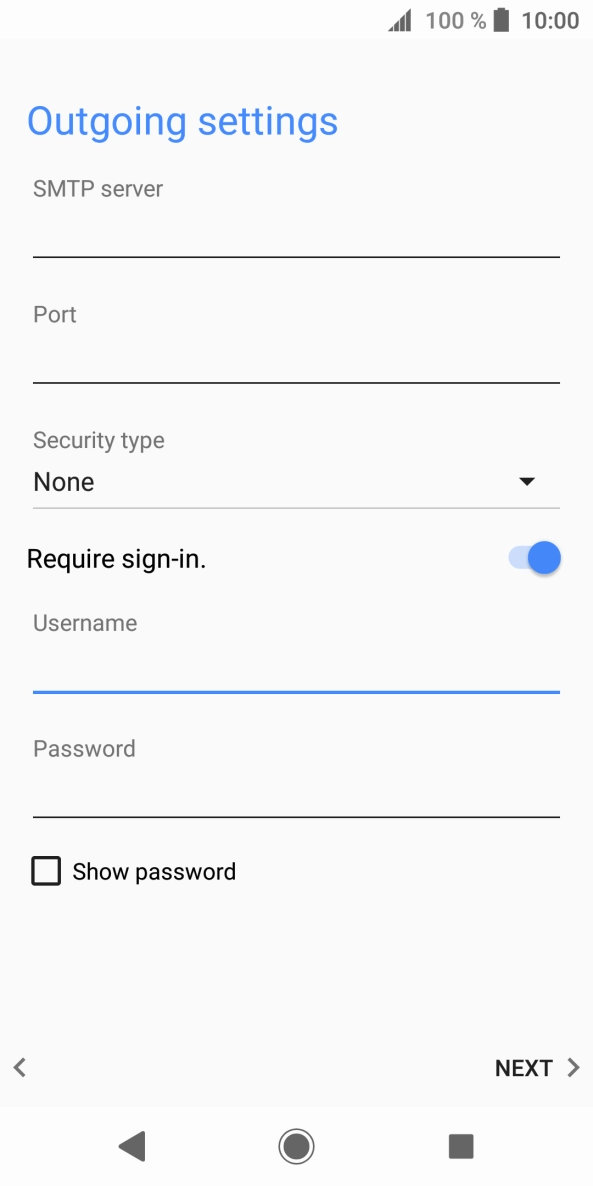 Press the field below 'Username' and key in the username of your email provider's outgoing server.
