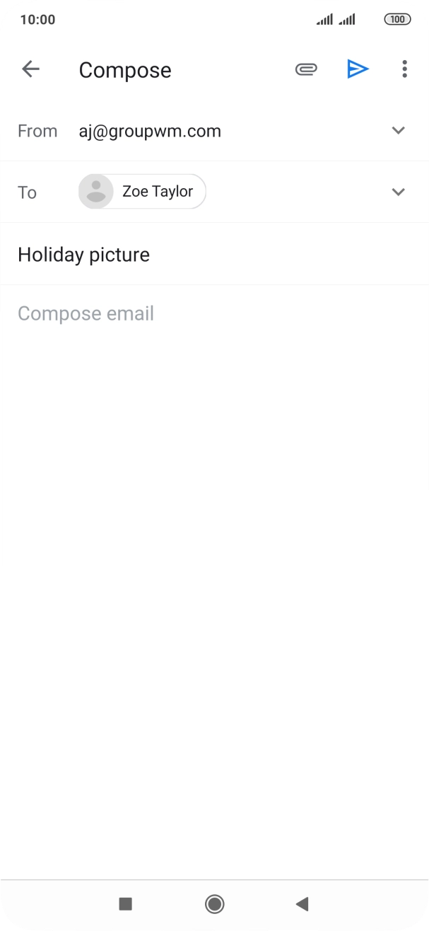 Press the text input field and write the text for your email.