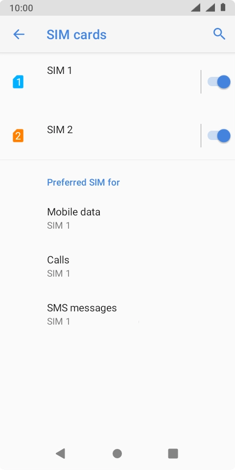 Press the indicator next to the required SIM to turn use of the SIM on or off.