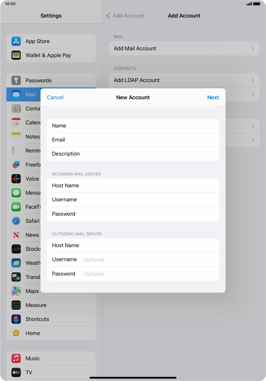 Press Username and key in the username for your email account. Press Username and key in the username for your email account.
