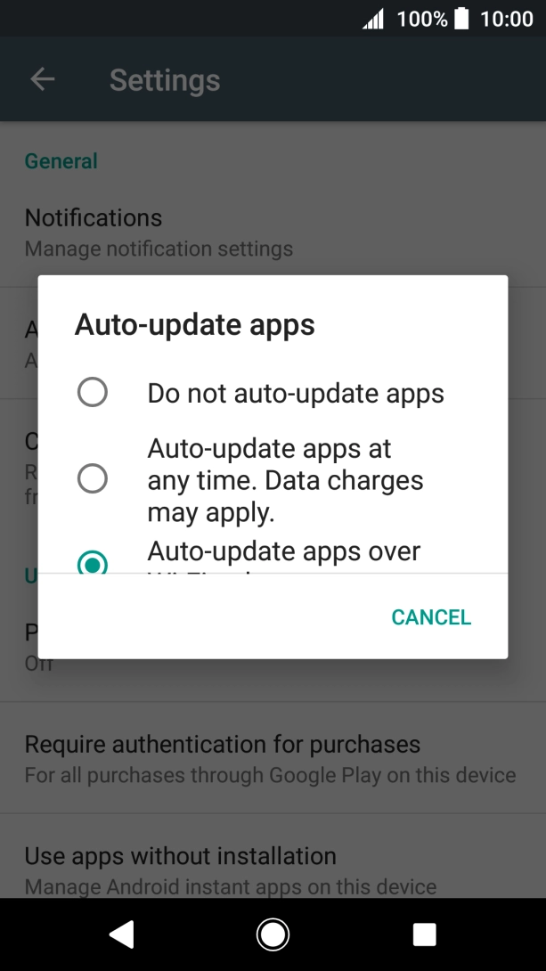 To turn off automatic update of apps, press Do not auto-update apps.