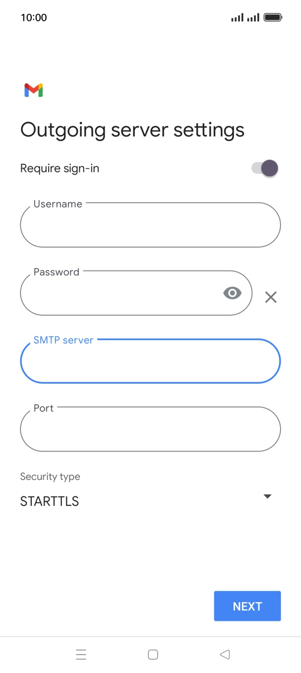 Press the field below 'Port' and key in 25. Press the field below 'Port' and key in 25.