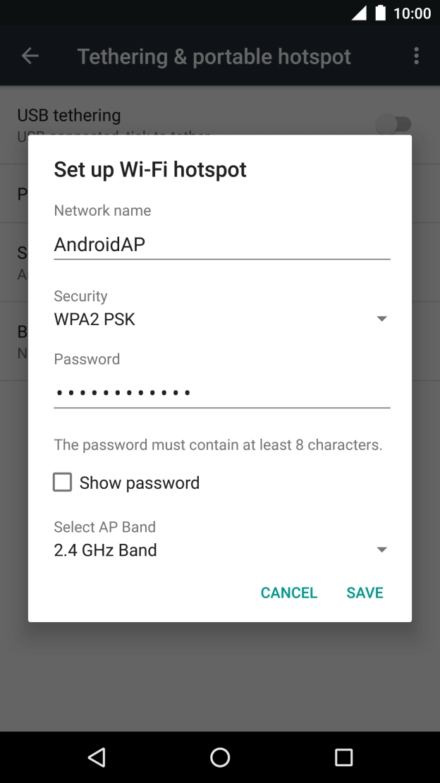 Press the field below 'Network name' and key in the required name.